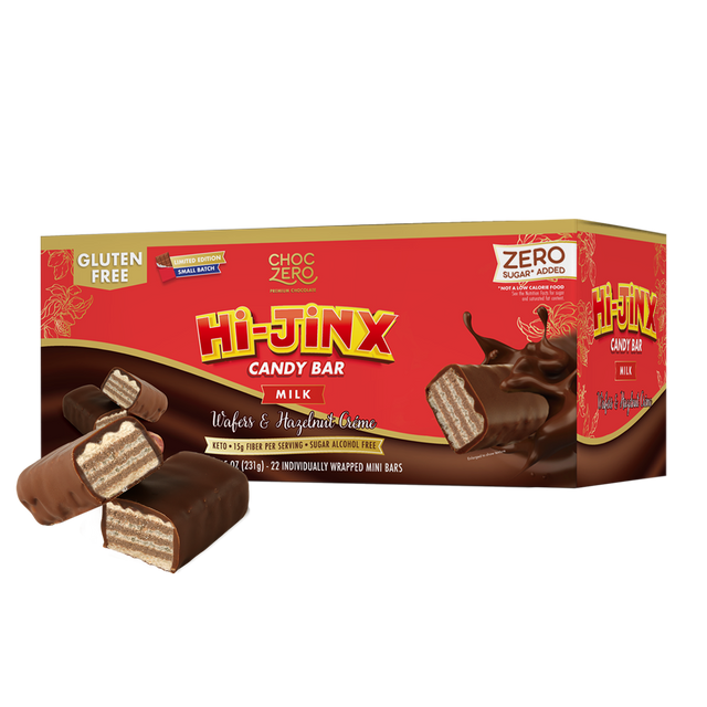 Hazelnut Hi-Jinx wafer candy bars, no sugar added, gluten free